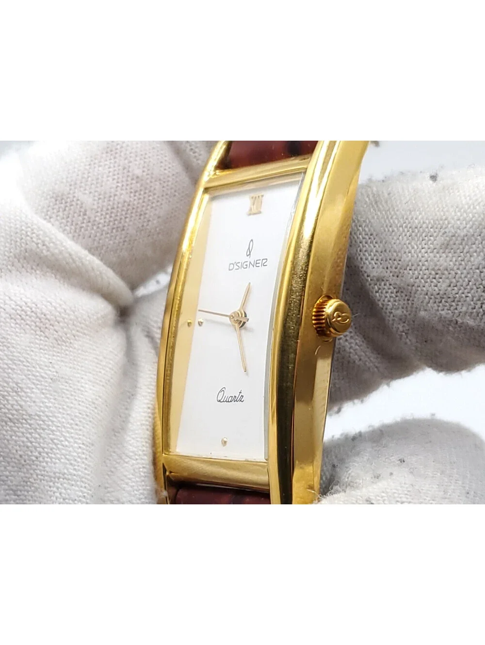 Man & Woman D'SIGNER Quartz Brown Band Watch Set New Batteries Gold Tone